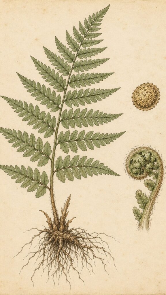 Illustration botanique vintage de fougère détaillée