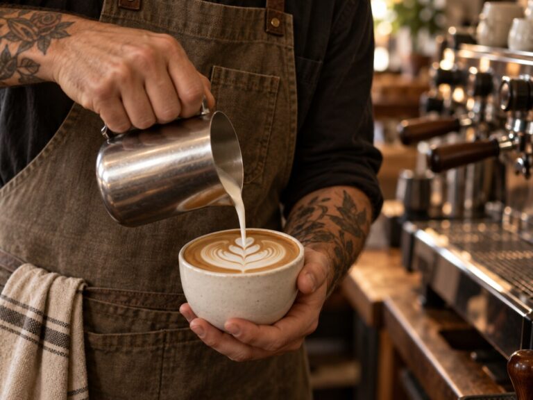 Latte Art vom Barista im Gemütlichen Café