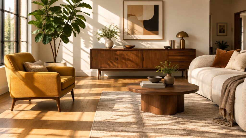 Modern Living Room in Sunlight, Mid-Century Minimalist Art