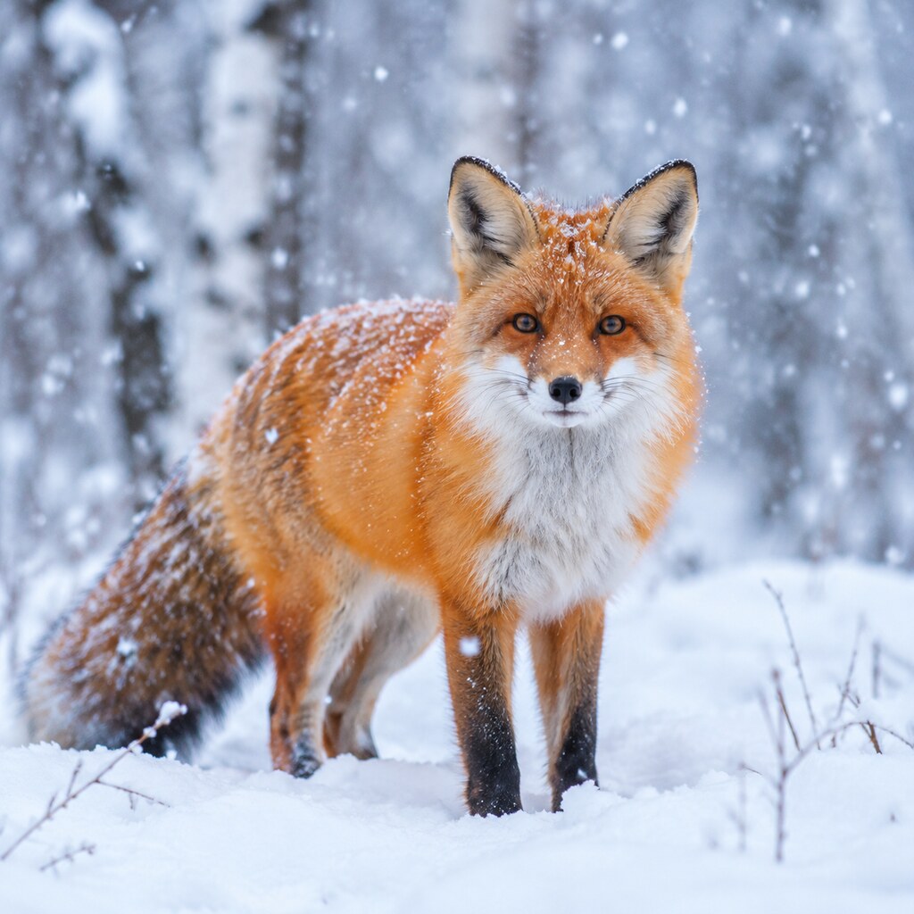 Red Fox in Snowy Forest, Realistic Wildlife Photo