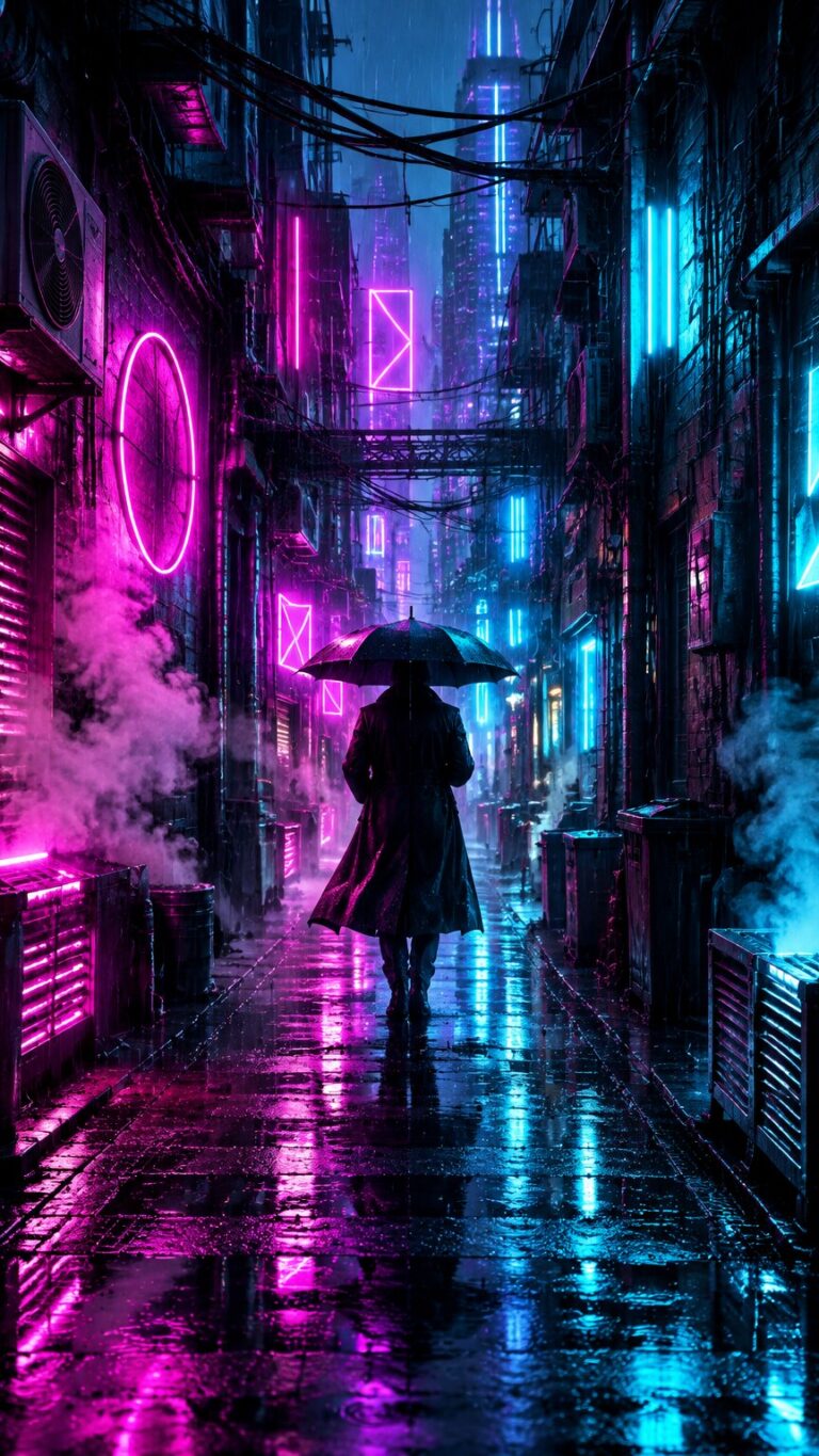 Cyberpunk Gasse bei Nacht – Neon & Regen KI-Kunst